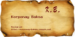 Korponay Baksa névjegykártya